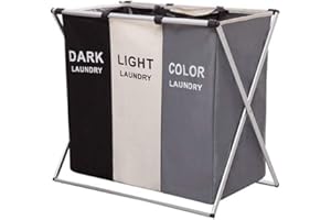 Yontree Cesto portabiancheria pieghevole, 3 scomparti, con manico, per bagno, camera da letto, casa (Classic model)