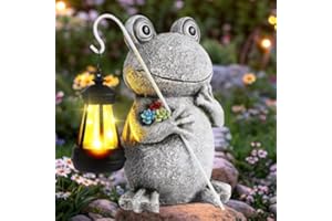 ‎JJALIGHTS JJALIGHTS Solar Frosch Gartenfiguren mit Laterne – Frosch Gartendeko Statue Wetterfest Solar Frosch Gartendekoration für Draußen Balkon Terrassen Geschenke für Frauen Männer Mama Geburtstag 23CM