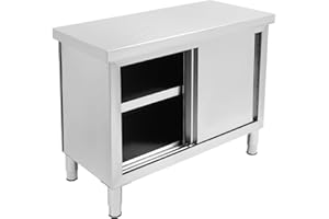 DCSYOG Arbeitsschrank mit Schiebetüren, Edelstahl Arbeitstisch mit Schrank, 120x50x95 cm Küchenschrank Edelstahlschrank für Küche, Restaurant, Werkstatt und Garage