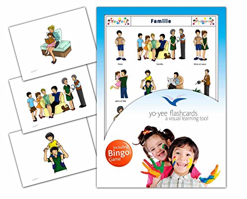 Family Flashcards in French Language - Flash Cards with Matching Bingo Game for Toddlers, Kids, Children and Adults - Size 4.13 × 5.83 in - DIN A6