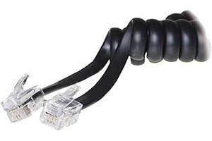 PADCR RJ10 Kabel do słuchawek telefonicznych, 2 m, spiralny, przedłużacz, wtyczka 4P4C do słuchawek telefonicznych, kompatybilny z FritzBox, Cisco, NEC, telefonami biurowymi i stacjonarnymi, czarny