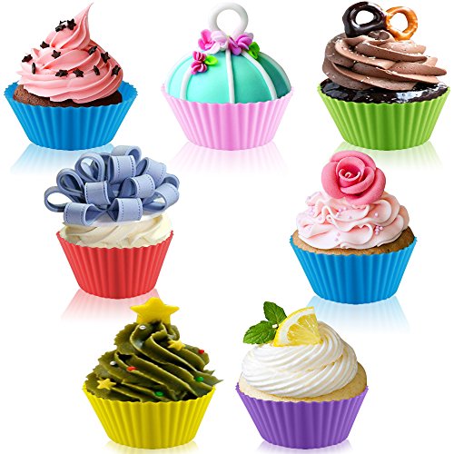 42 Stück Silikon Cupcake Baking Cups, SENHAI Non-Stick Hitzebeständige Kuchen Formen Eis Würfel Formen für die Herstellung von Muffin Schokolade Brot – 6 Formen - 5