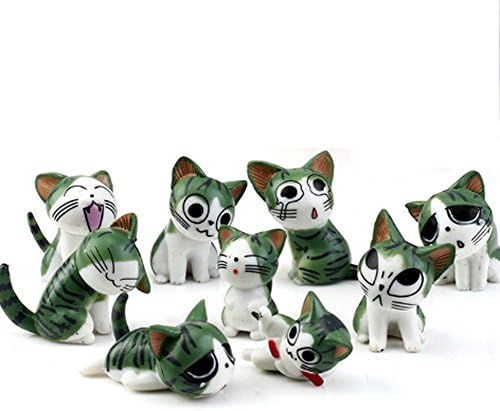 Soviton 9Pcs Cheese Cats Statue Resin Cat Figurines Mini Garden Figures Decor for Home Kids Toys