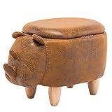 IWMH Ottoman de Rangement Animal Coffre de Rangement Tabouret de Rangement Animaux Amusant pour Enfants Tabouret en Bois (rhinocéros)