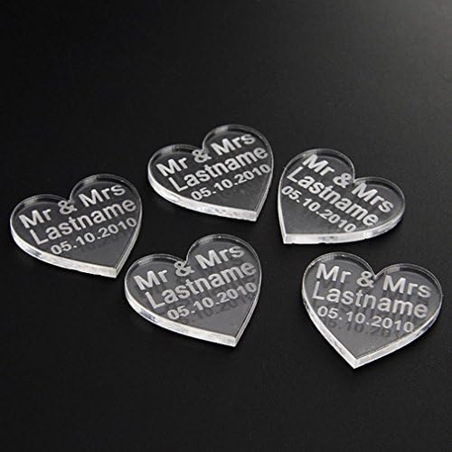 vspg 50pcs 3cm Mr&amp;Mrs Mr&amp;Mr Mrs&amp;Mrs Wedding Personalised Hearts Favours Table Charm Clear Acrylic (Heart)