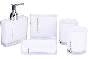 EBTOOLS 5-teiliges Badezimmer-Zubehör-Set beinhaltet Emulsionsflasche, Zahnbürstenhalter, 2 Gurgelbecher, Seifenschale, Kunststoff-Geschenk-Badeset, weiß