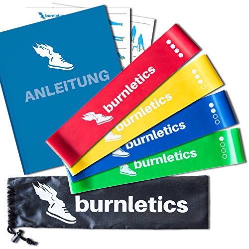 burnletics® Fitnessbänder 4er Set + Tasche + Anleitung, Loop Gymnastikbänder, Bunt, Pilates & Reha Widerstandsbänder - 7