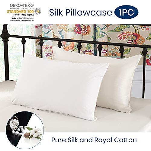 LilySilk Funda de Almohada Una Cara de 100% Seda de Mora y Otra Cara de 100% Algodón, Color Marfil, 50x75cm, 1 Unidad, con Caja de Regalo