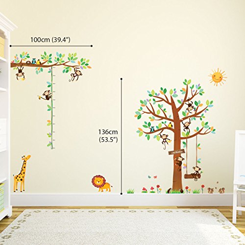 Decowall DM-1401P1402 8 Kleine Affen Baum & Höhentabelle Wandsticker Wandaufkleber Wandtattoo Kinderzimmer - 2