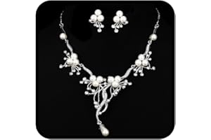 Ushiny Conjuntos de joyas de boda para novia, collar y pendientes de cristal de plata, juego de joyas de diamantes de imitación para mujeres y niñas