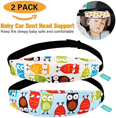 2 Packs Toddler Car Seat Neck Relief and Head Support, Pillow Support Head Band Easy Installation On Most Convertible Seats and Safety to Babies and Kids(Owls)