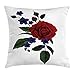 Produktbild FAFANI Rose Throw Pillow Cushion Cover, Rosebud with Little Blossoms Leaves Love and Passion Theme Artful, Decorative Square Accent Pillow Case, 18 X 18 Inches, Ruby Violet Blue Hunter Green