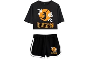 LKY STAR Haikyuu!! Donna Ragazze Japanese Anime Costume T-Shirt Shorts Abiti 2 Pezzi Set per Cosplay Haikyuu Karasuno di Maglietta e Pantaloncini Corta Sportwear
