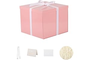KDMNZOO Grand Boîte Cadeau rose 32x32x25 cm, Boite cadeau vide, boite cadeau anniversaire marriage - 1 Pièces (contenirRuban, Papier De Soie, Enveloppes et cartes)