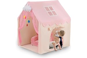 LOAOL Kids Play Tent with Two Doors and Windows, Middle Sized Playhouse Tent for Baby Girls and Boys, Imaginative Kids Indoor Playhouses Play Tent, Pink