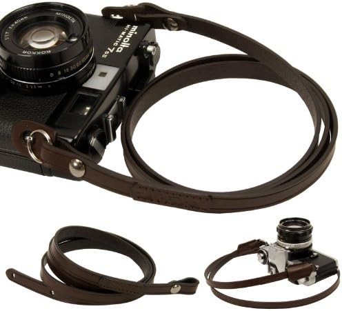 whole leather Camera neck shoulder strap for Film SLR DSLR RF Leica Digital (Dark Brown)