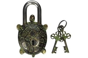 ANTIQUE Style TORTOISE Type Padlock - Lock with Key - Brass - Black type - From Brass Blessing (5049)