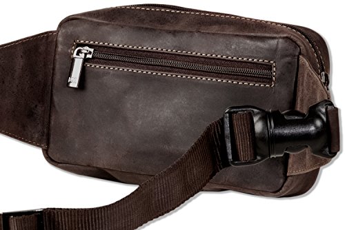 Woodland   Gro  e Bauchtasche mit viel Platz aus weichem  naturbelassenem B  ffelleder in Dunkelbraun Taupe