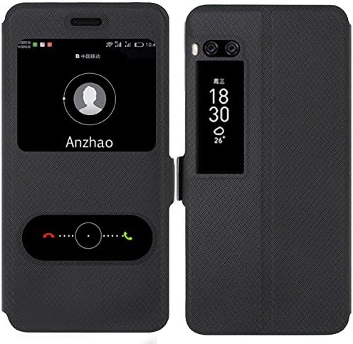 Meizu Pro 7 Case , Anzhao [View Window] Flip Case Cover with Kickstand [Magnetic Closure] for Meizu Pro 7 (Black)