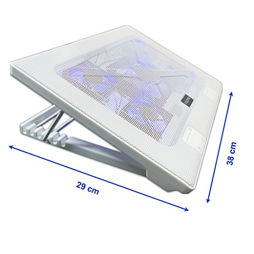 LS Notebook Kühler weiss LS-S500 | Laptop Cooling Pad Ständer| 5x Lüfter / Fan | mit 2 x USB HUB und blaue LED | 10-17 Zoll - 7