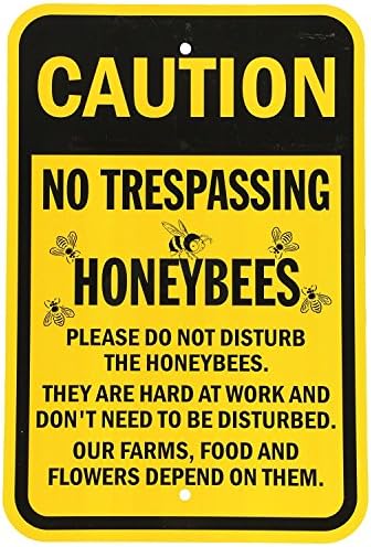 Fhdnagfds Aluminum Sign, Legend No Trespassing Honeybees with Graphic, 18" High X 12" Wide , Black on Yellow