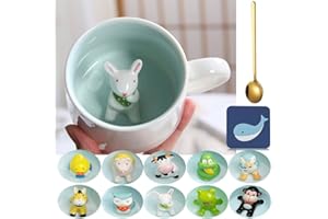 Arawat Tasse Lapin 3D Tasse Lapin Cadeau Drôle Animal Tasse à café Céramique 350 ML Tasse à thé avec cuillère & Soucoupe Doux Thé Café Tasse Mignon Cadeau d'anniversaire pour ami Ami Tante