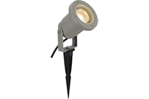 ‎SLV SLV NAUTILUS | Außenlampe für die Beleuchtung von Garten, Terrasse, Pflanzen, Wegen, Teich, Aussen-Leuchte, Außen-Strahler | IP65, GU10, mit Stecker, mit Erdspieß, Grau
