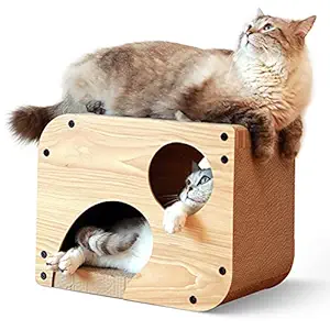 FUKUMARU Cat Scratcher Lounge, 15.7 X 18.1 X 10.2 Inches Vertical and Horizontal Cardboard Cats House, Cat Scratching Post for Indoor Cats as Tunnel and Sofa