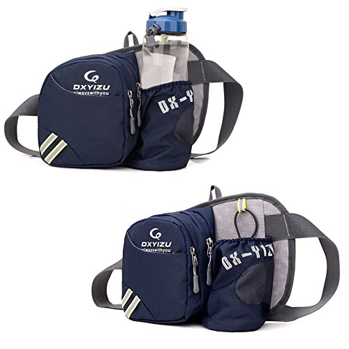 TOAOB Hüfttasche Multi-Function Gürteltasche Wasserabweisende Bauchtasche Flache Taille Tasche mit Flaschenhalter zum Sport und Reisen Marineblau
