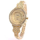 Frau Frauen Armbanduhr Quarz Gold Edelstahl Band SIBOSUN Luxus Kristall römische Ziffern Analoge