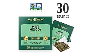 T&egrave; verde alla menta, 30 Bustine piramidali di t&egrave; verde a foglia lunga dall'Himalaya miscelato con 100% foglie di menta e menta romana naturali (2 scatole, 15 bustine per scatola)