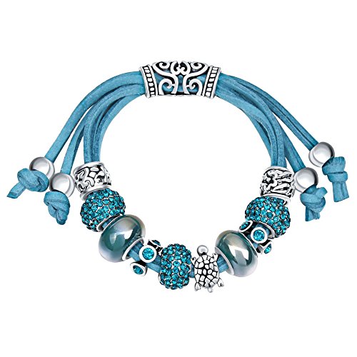 MANBARA rosa y azul marino de perlas de vidrio de tortuga pulsera encanto de la cadena de cuerda adjustable 500FL (azul)