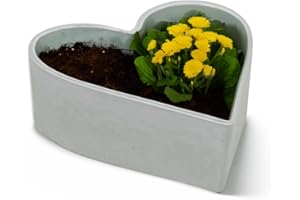 MATCHES21 HOME & HOBBY Matches21 Pot de fleurs en forme de cœur résistant aux intempéries pour l'extérieur – Bac décoratif en gris clair marbré comme bac à fleurs – 22 cm pour fleurs ou cimetière – Décoration de jardin
