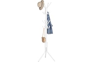 SONGMICS Kleiderständer, Garderobenständer aus Metall, Garderobe, für Kleidung, Taschen und Hüte, Höhe 175 cm, mit 16 Haken, Eingangsbereich, Wohnzimmer, Schlafzimmer, wolkenweiß RCR081WC01