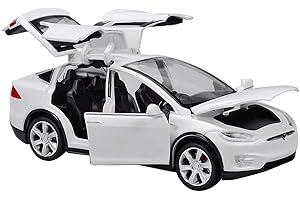 AOOPOO 1:32 Tesla Model Pull-back Toy Car, Tesla Modelx90 Sound And Light Pull Back Alloy Car Model (White)