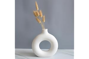 Lywins Jarrones Pampas Flores de Hierba, Jarrón de Donuts de Cerámica Blanca, Flores, Jarrón de Flores Secas Modernas Redondas Decoración de Oficina de La Sala de Estar (S (12,5 × 13 cm))