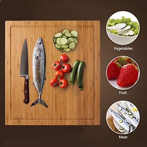SHINY HOME® Hochwertiges Schneidbrett aus Bambus Küchenbrett Holz Brotbrett Küchenbrett großes Holzbrett Frühstücksbrett L x B x H: ca. 45×40×1.5cm - 2