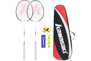 A1 TAAN Kawasaki Badminton Racket Professional Graphite Badminton Set of 2 Lightweight Racquet for Sports, Training & Entertainment with 3 Badminton Shuttlecocks/2 Overgrips/1 Carrying bag