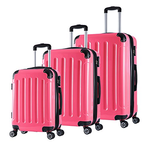 Preisvergleich Produktbild WOLTU RK4212rs , Reise Koffer Trolley Hartschale 4 Rollen mit erweiterbaren Volumen Reisekoffer Hartschalenkoffer Zwillingsrollen Handgepäck M / L / XL / Set leicht und günstig Rosa 3er Set (M+L+XL)