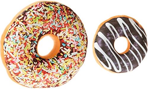 2 Donut Cushions - Sizes 35cm and 24cm - 1 x Sprinkles 1 x Stripe Doughnut Pillows - Replicushion Co.