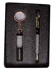 THE P3 STORE - PERSONALIZED DIAMOND PEN SET WITH KEYCHAIN AND NAME ENGRAVED FOR GIFT, WEDDING GIFT, BIRTHDAY GIFT, ANNIVERSARY GIFT