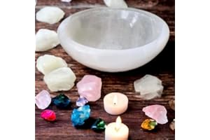VINGARDIUM LEVIOSA Crystal Selenite Charging Round Shape Handmade Bowl Alter Cleansing Spiritual Energy Healing Plate Charge White Dish Meditation Tumbles Creative Dish Jewelry Storage Decoration or Gift