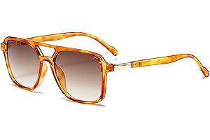 YAMEIZE Occhiali da Sole Classici a Doppio Ponte Rettangolari - per Donna Uomo Retro 70s Pilot Quadrati Vintage Shades Occhiali Guida All'aperto