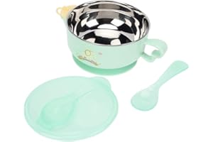 BAOFUYA Miska do Karmienia Dzieci Miska do Karmienia Dzieci, Izolowana Miska ze Stali Nierdzewnej, do Karmienia Niemowląt w Celu Zachowania Ciepła (Miska ze stali nierdzewnej zielony słoń)