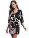 Price comparison product image Aibrou Womens Bridesmaid Robes Short Peacock Blossoms Silk Stain Kimono Robe Dressing Gown Black