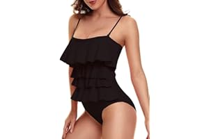 JFAN Bañadores Mujer con Volantes Traje de baño de Una Pieza Push Up Bikini Deportivo en Capas Control del Vientre