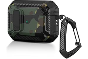 WALLFID AirPods Pro 2. generacji Case Cover 2022 z pokrywką i hakiem do kluczy, dwuwarstwowe, pyłoszczelne, odporne na uderzenia, wytrzymałe etui (kamuflaż zielony)