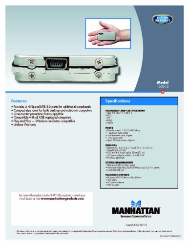 Manhattan Hi-Speed USB 2.0 Micro Hub 4 Ports inkl. Netzteil silber 160612 - 3