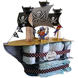 Tarta de pañales Barco Pirata - regalo original para bebé - tarta de pañales original - tarta pañales