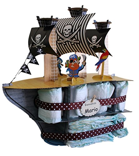 Tarta de pañales Barco Pirata - regalo original para bebé - tarta de pañales original - tarta pañales